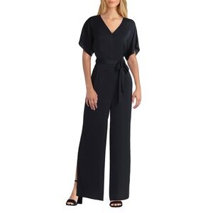 Gigi Parker Women’s Black V~Neck Short Dolman Sleeve Wide Leg Belted Jumpsuit XL